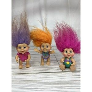 Vintage 1991 Applause Troll Doll Magic Baby Trolls Lot Of 3 Purple Orange Pink